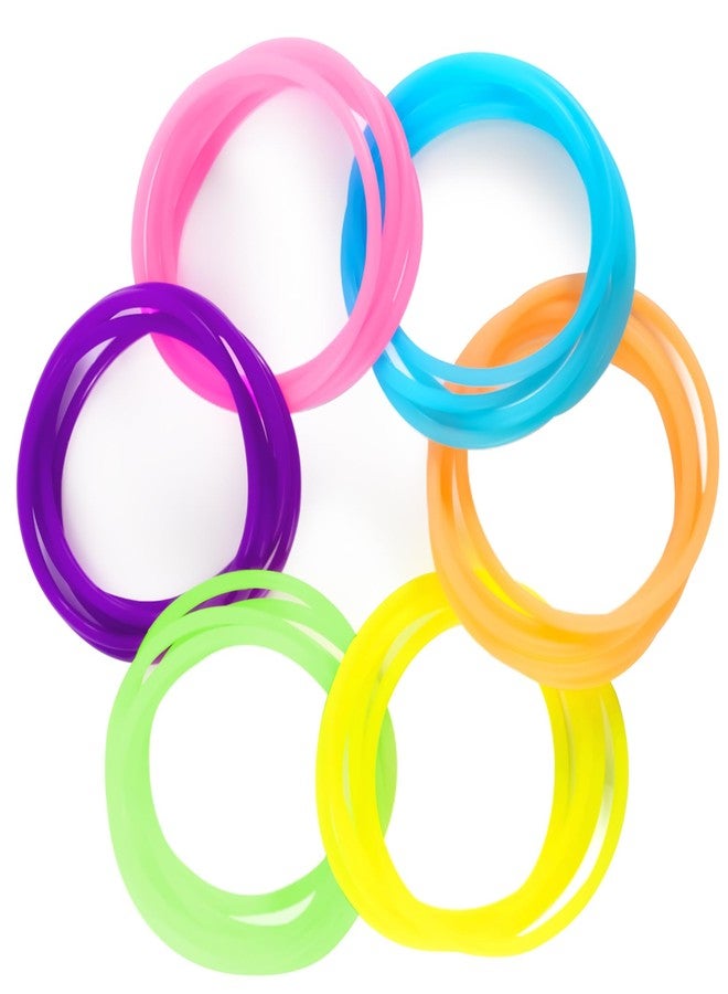 RAQEHO Hair Ties Jelly Bracelets - 80s Outfit Accessories for Women, Elastic Silicone Band for Hair and Wrist, Glow in the Dark, Neon Party Supplies, 30PCS, 6 Colors - Image 1
